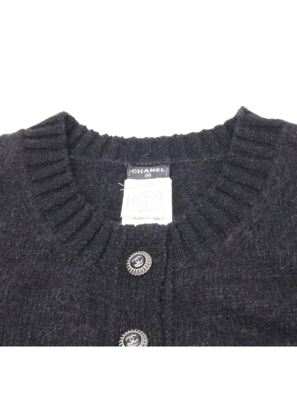 Chanel CC Button Cashmere Blend Knit Contrast 38 Sweater
